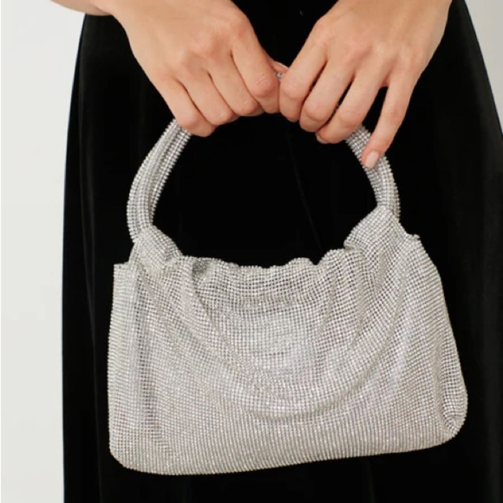Jonathan Simkhai Silver Mini Bag with Rhinestone Embellishments